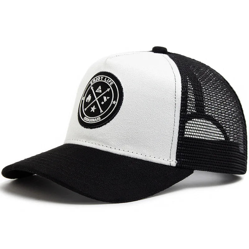 Populär mesh-baseballkeps, unisex, moderiktig, avslappnad, andningsbar, med bokstavsikon, hiphop-trucker-keps, utomhussport, pappakeps