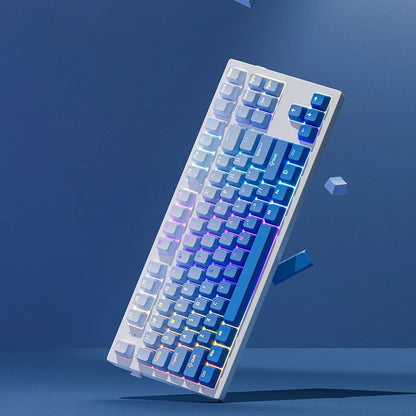 Teclas gamer RGB con retroiluminación degradada para teclado mecánico con interruptores MX, perfil OEM, PBT, blanco y azul, distribución ISO, teclas DIY