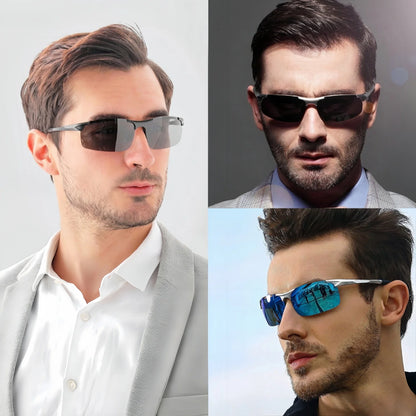 Classic Retro Semi-Rimless Square Polarized Sunglasses - Lightweight PC Frame & Spring Hinges, UV400 Unisex for Driving, Fishing
