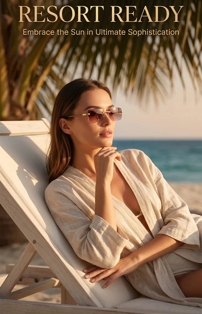 Rimless Rectangle Sunglasses Women 2026 Luxury Designer Fashion Retro Metal Sun Glasses Trendy Y2K Shades Small Frame Eyewear