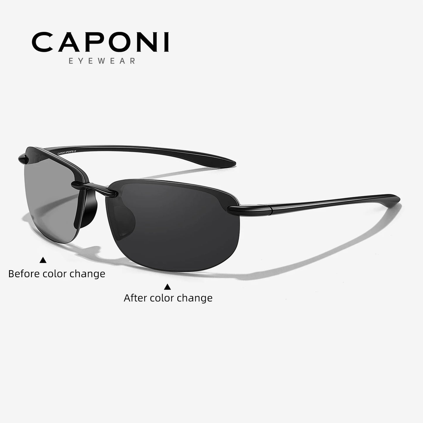 CAPONI Polarized Sunglasses For Men Original Design Outdoor Sport Running Driving Sun Glasses Photochromic Black Shades BS36502