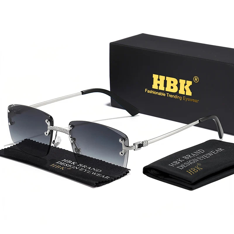 HBK Square Rimless Sunglasses Women Retro Metal Sun Glasses Men Luxury Party Business Gradient Shades 2024 Summer Style