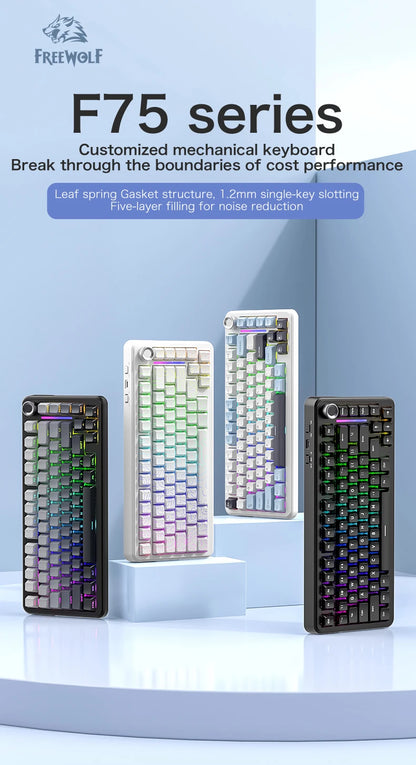 F75 Mechanische Tastatur FREEWOLF * AULA F75 Bluetooth-Tastatur mit drei Verbindungsmodi, speziell für Gaming und Büro entwickelt