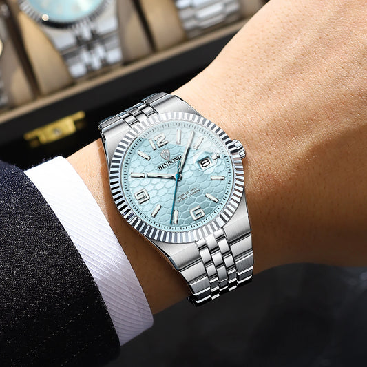 BINBOND luxury quartz wristwatch, luminous, water-resistant, automatic date, for men, stainless steel, business, sport, fashion and casual styles.