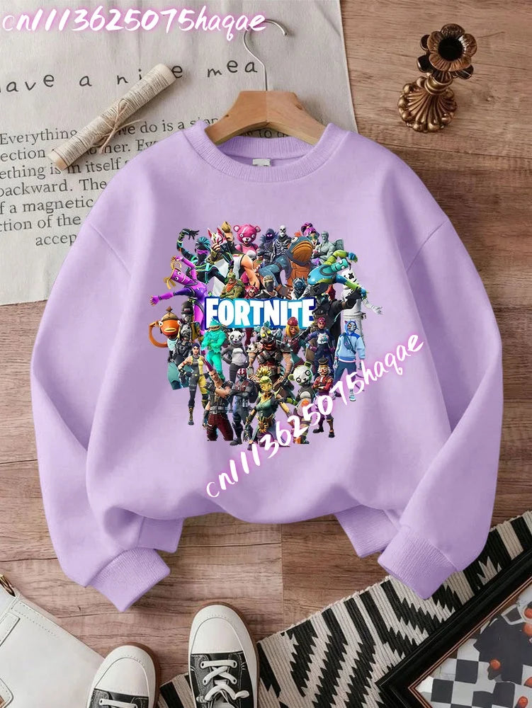 Sweatshirts Fortnite Series para Criança, Modernas para Rapazes e Raparigas, Tops Pullover de Manga Comprida para Outono/Inverno, Roupa Infantil Cartoon, Presentes de Aniversário