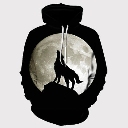 3D Wolf Pattern Printed Hooded Sweatshirt Fashion And Casual Men's Oversized Pullover Harajuku Street Design Hooded Sweatshirt