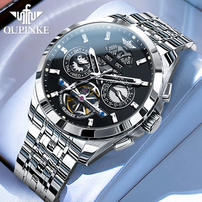 OUPINKE 3251 Watch For Men Auto Date Hollow Skeleton Luxury Automatic Mechanical Hand Clock Top Brand Waterproof Man Watches