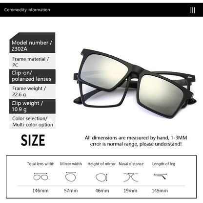 Myopia Polarized Magnet Sunglasses Women Men Clip On Glasses Square Optic Spectacle 6 In 1 Eyeglass Frames -0.5 TO -10