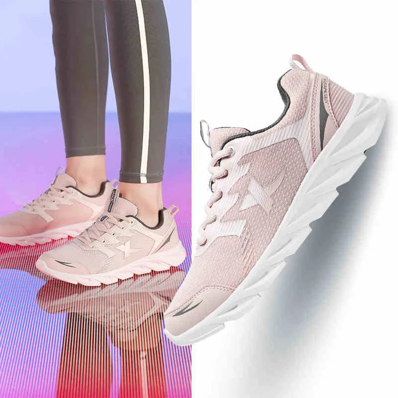 Pantofi de alergare Xtep, pantofi sport antiderapanti și moi pentru femei, cu parte superioară din piele, cu amortizare a șocurilor, adidași pentru femei 879318110073