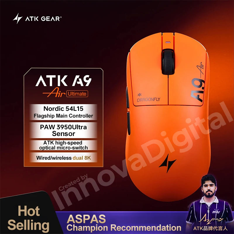 ATK Dragonfly A9 Ultimate brezžična gaming miška A9 Air PAW3950, ultralahka ergonomska e-športna miška za igričarje FPS CSGO A9 Ultra