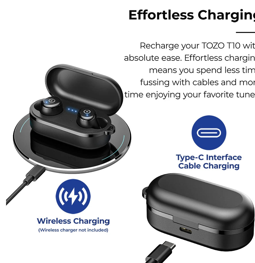 TOZO T10 Bluetooth 5.3 Earphones ,Wireless Headphones , AI Enhanced Calling With Deep Bass, IPX8 Waterproof Earbuds ,45H Play