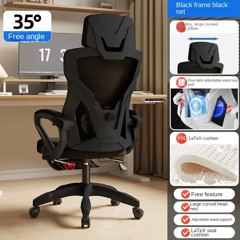 Scaun ergonomic rabatabil, scaun de birou confortabil, scaun de calculator pentru casă, cămin studențesc, scaun de gaming cu suport pentru picioare