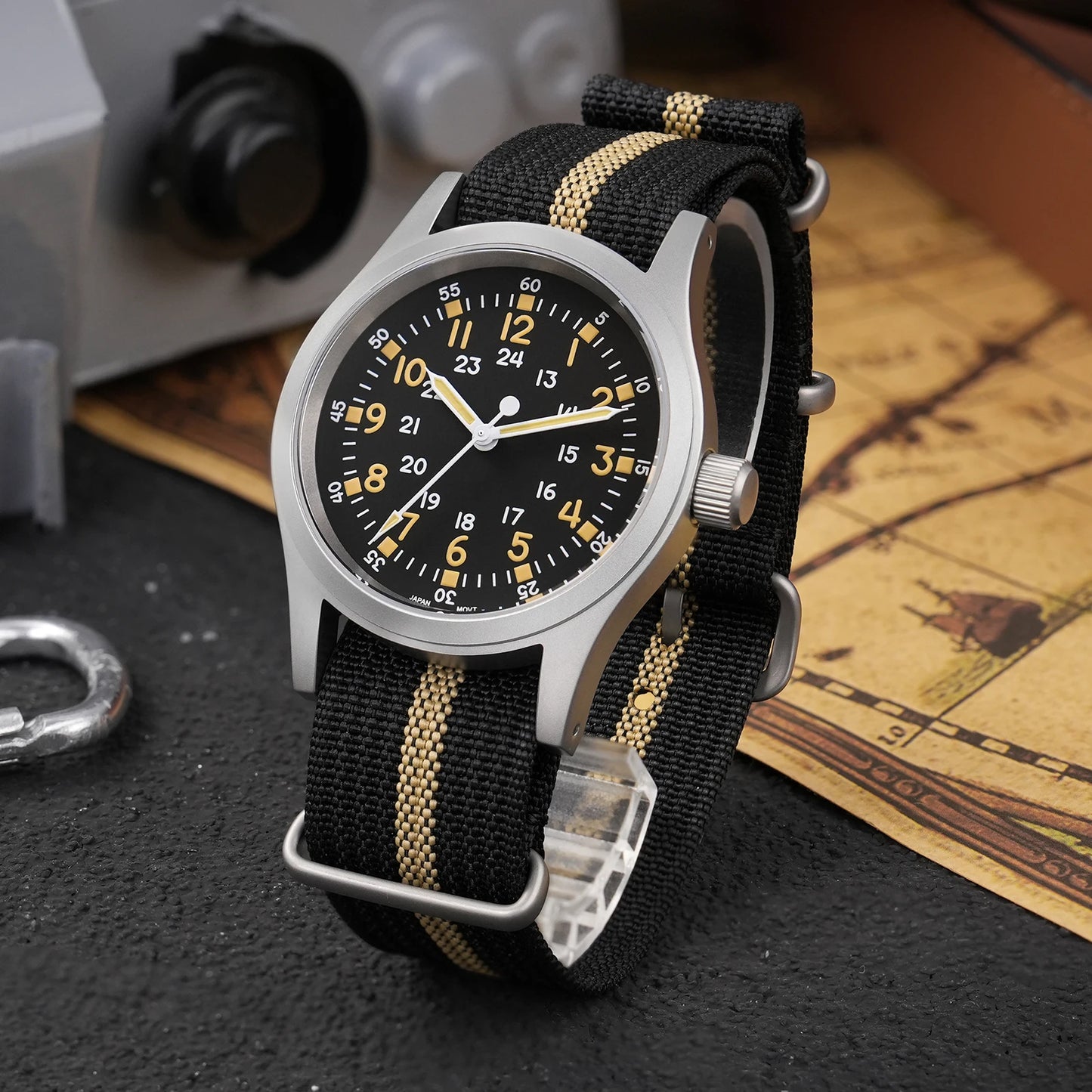 Militado ML05 38mm Military Field Watch VH31 Sweep Quartz Movement Domed Sapphire Crystal Waterproof 100M Super Luminous Watches