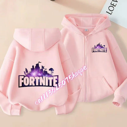 Ново детско яке с качулка Fortnites — суитшърт с цип и щампа на анимационен игрови персонаж, есенно-зимни дрехи за момчета
