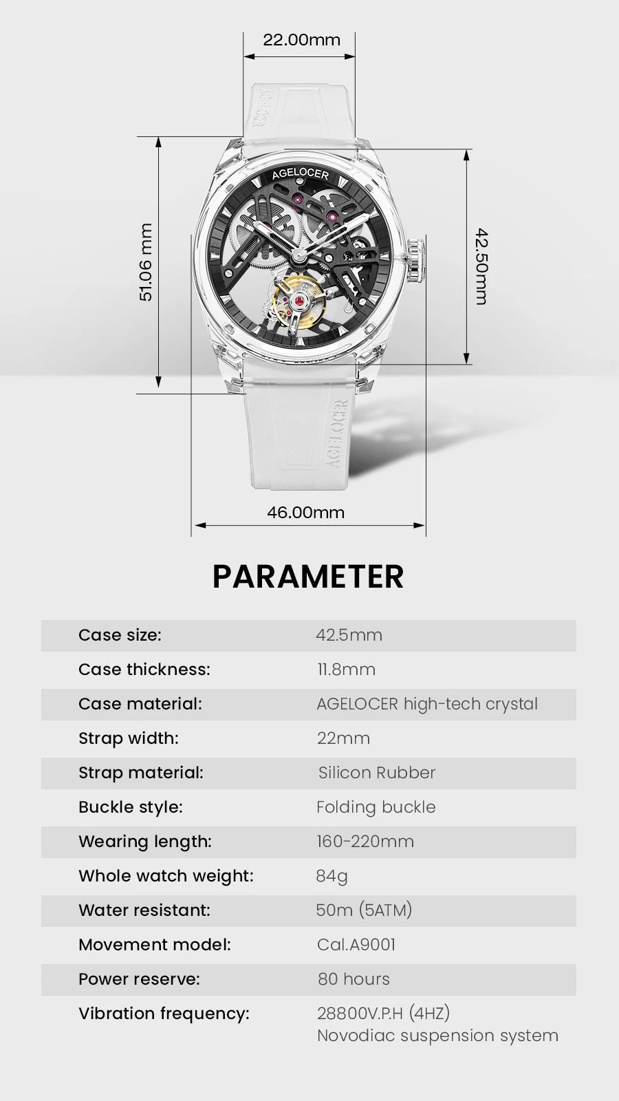 AGELOCER Limited Edition "Ice Never Melts" Free-sprung Crystal Tourbillon Watch Luxury Manual Mechanical Watches