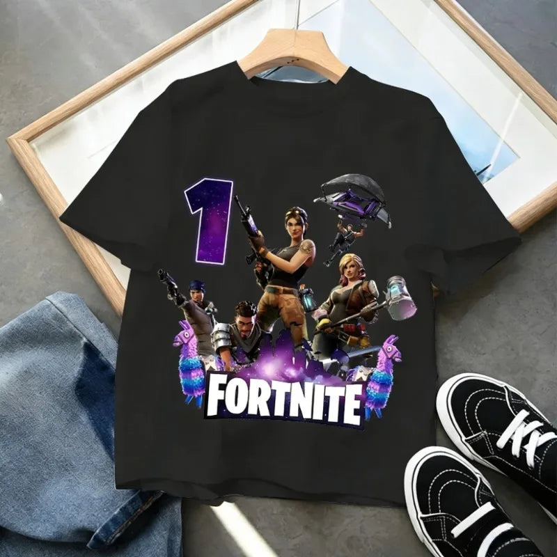 Fortnites Children Birthday Number T Shirt Girls Boys Summer Clothes Baby Cotton Tee Shirts Party Short Sleeve Tops Toddler Gift