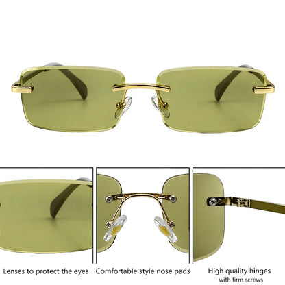 Rimless Rectangle Sunglasses Women 2026 Luxury Designer Fashion Retro Metal Sun Glasses Trendy Y2K Shades Small Frame Eyewear