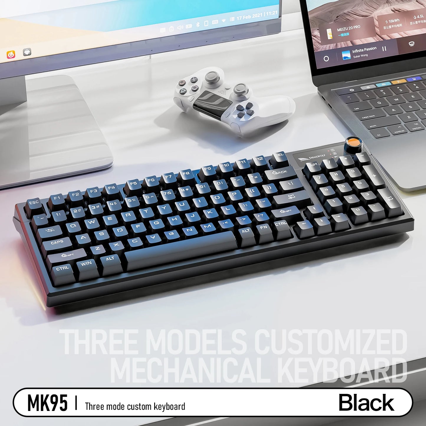 SMAILWOLF MK95 Bluetooth Wireless Korean Customized Mechanical Keyboard e-Sports 3 Modes Laptop Office Game Full Key Hot Swappable RGB Lighting Effects
