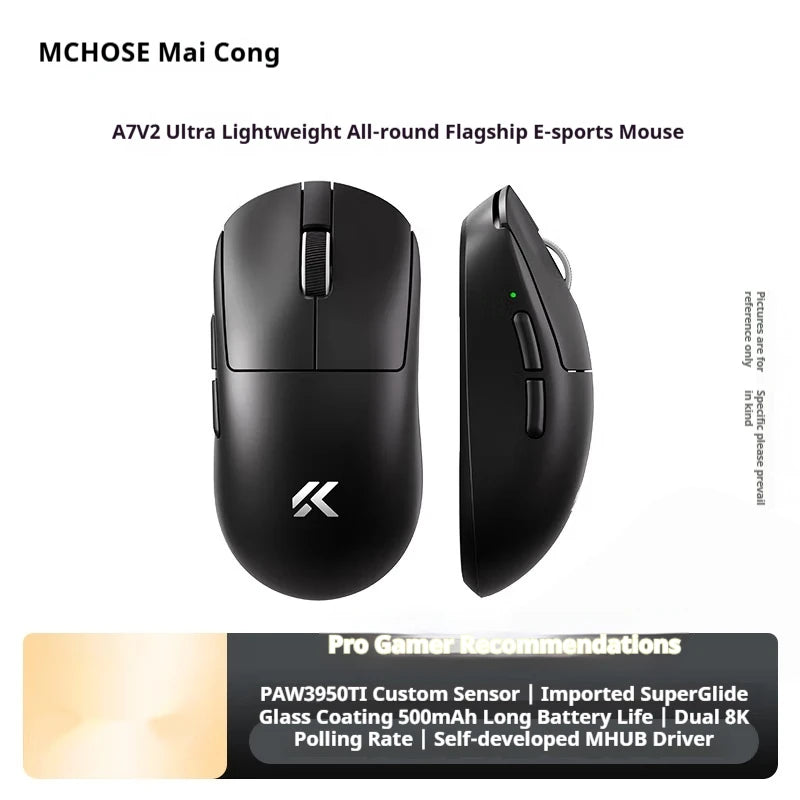 MCHOSE A7 V2 Ultra+ Wireless Mouse Tri-Mode Lightweight Paw3950 Ti 42000dpi 500mah Pc Esports Laptop Gaming Mice Accessories