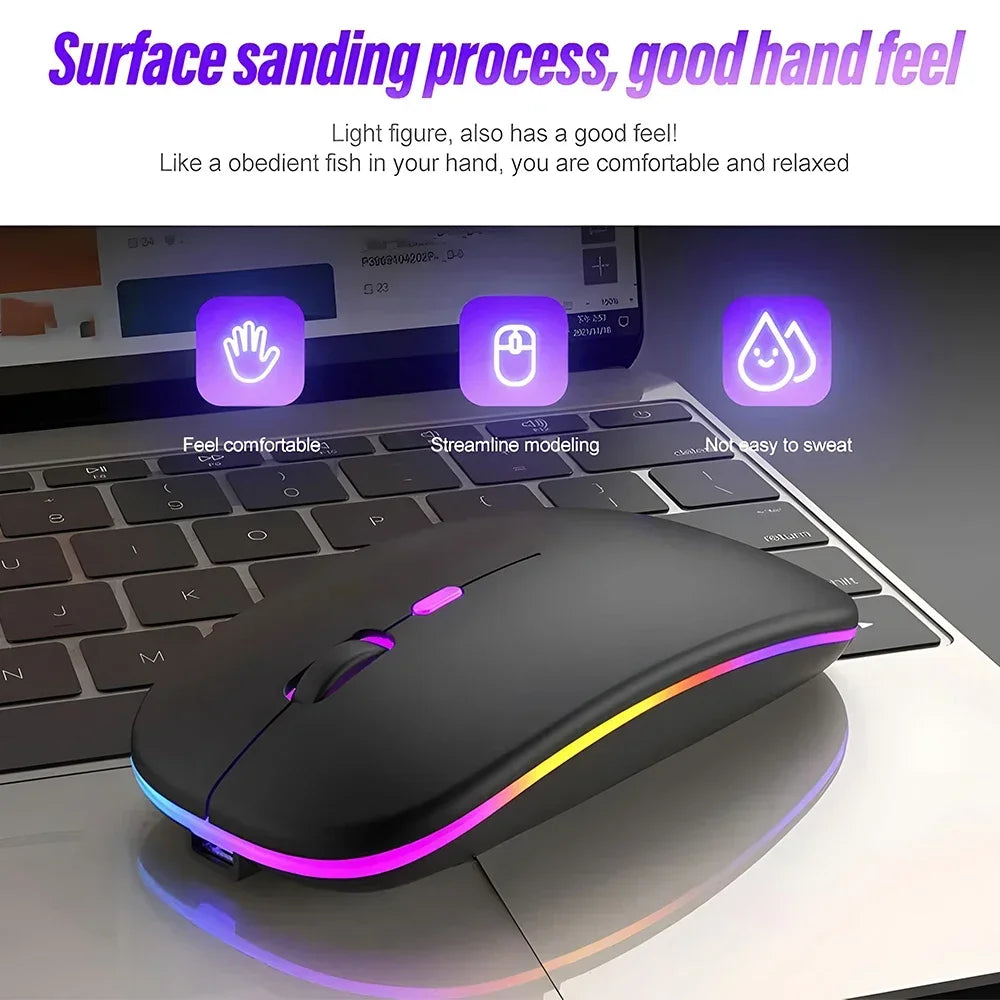 Mouse wireless ricaricabile a doppia modalità Bluetooth compatibile e 2.4G USB per computer, laptop, iPad, tablet e notebook, mouse da gaming