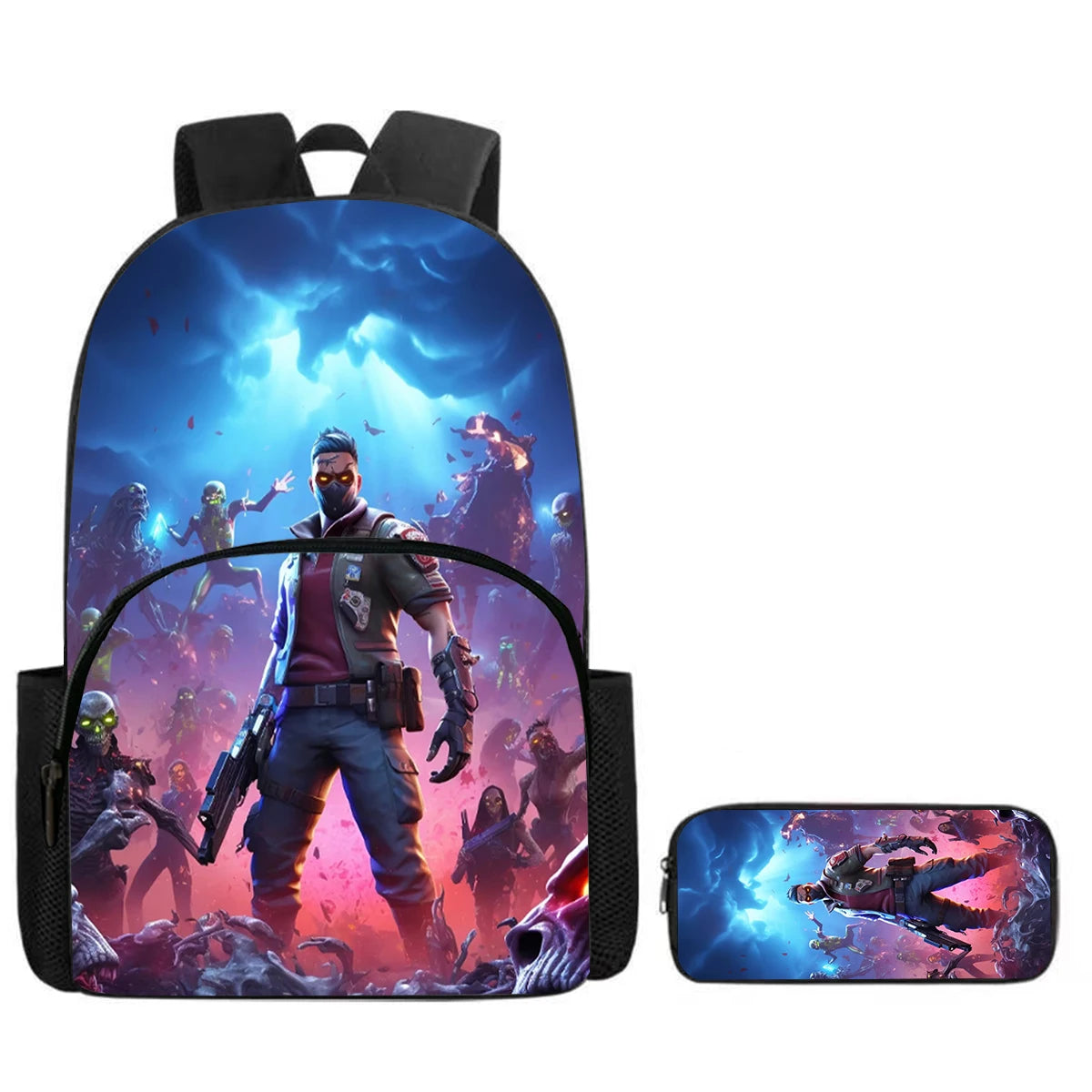 Fortnite 2-Piece Set Backpack with Front Pocket Pencil Case Large Capacity Cartoon Schoolbag Kids Boys Girls Gift Ages 5-8