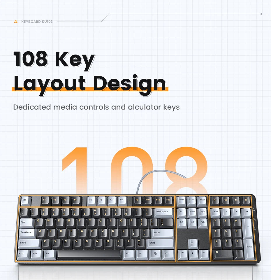 Tastiera meccanica UGREEN 108 tasti PBT, cablata, switch rossi, russo/coreano/EN, per desktop laptop Windows Mac OS Gaming