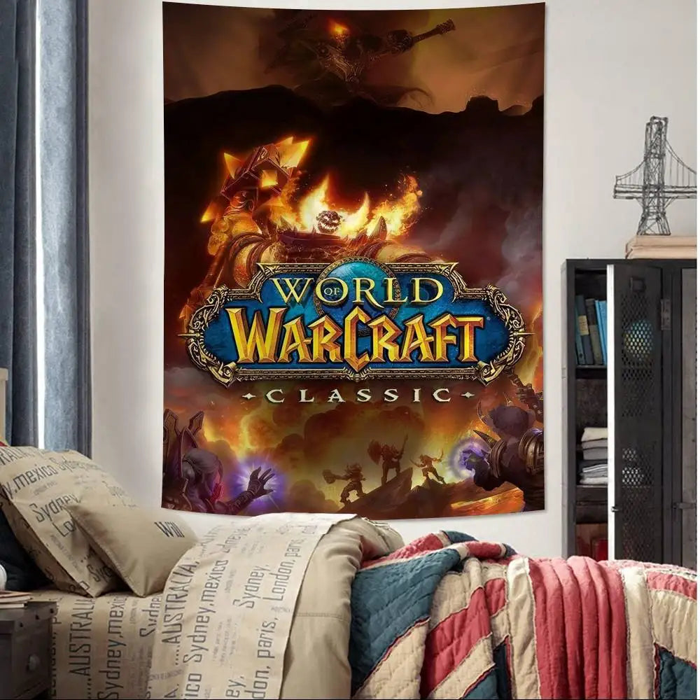 Populärt spel World of Warcraft – stor väggbonad med tryck, billig hippie-väggbonad, bohemiska väggbonader, mandala, heminredning