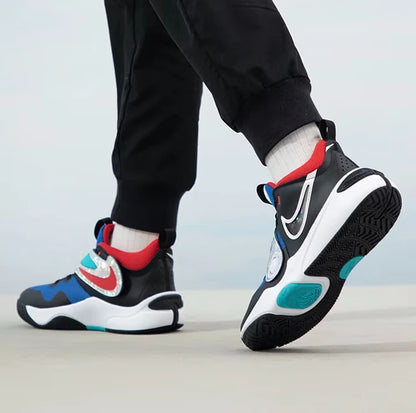 Nike Full-Length Rubber Outsole Cushioning Women's Practical Basketball Shoes, New Velcro Design, Wear-Resistant and Durable Mid-Top Basketball Shoes, Team Hustle D11 Eye-Catching Color Outdoor Casual Basketball Shoes, Excell