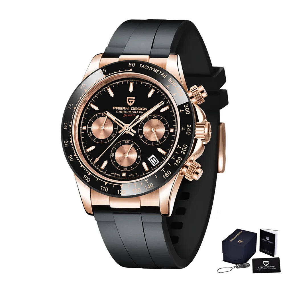 Nuevo original PAGANI DESIGN PD-1664 reloj de pulsera de lujo para hombre con movimiento de cuarzo japonés VK63, cristal de zafiro, cronógrafo impermeable dorado