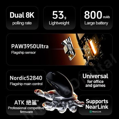 ATK Dragonfly A9 Ultra trådløs gamingmus PAW3950 ultralet tri-mode ergonomisk e-sports FPS-mus til gamere A9 SE Plus