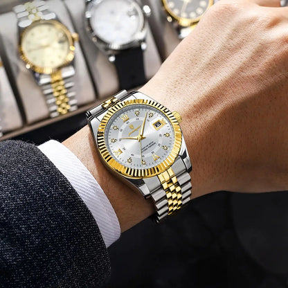POEDAGAR Classic and Luxurious Men’s Quartz Watch – Stainless steel case, date display, water-resistant, luminescent hands – An elegant wristwatch for work or formal occasions