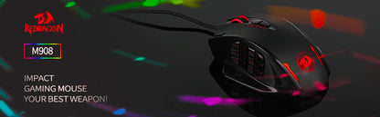 Rato Gaming com Fio USB Redragon M908 RGB com Retroiluminação LED, 18 Botões Programáveis e 12400 DPI