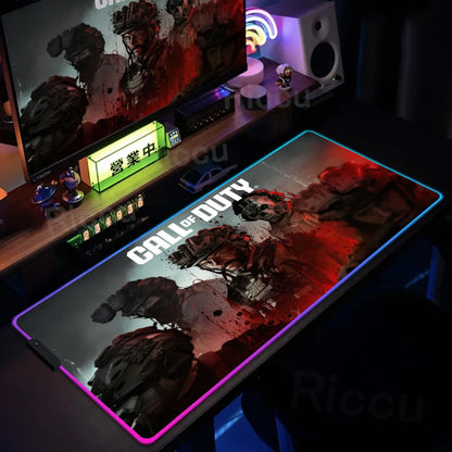 Gaming Call of Duty RGB Mouse Pad Office Large Size PC LED Glowing Keyboard Natural Rubber Anti-Slip Mice Mats Lock Edge Thicken