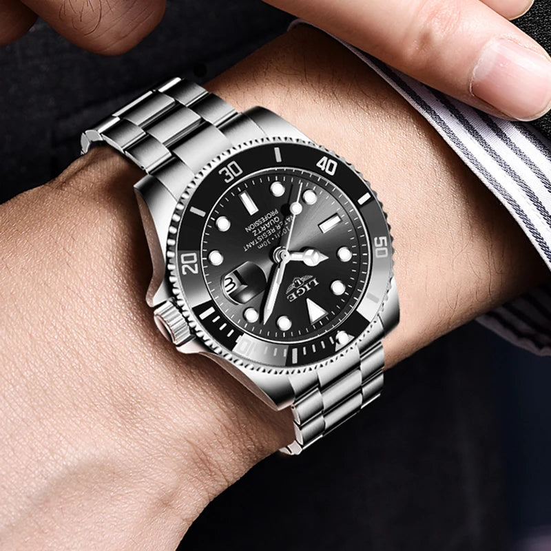 LIGE men’s watch – Quartz chronograph, water-resistant, casual yet professional style, a luxury fashion accessory from a leading brand.
