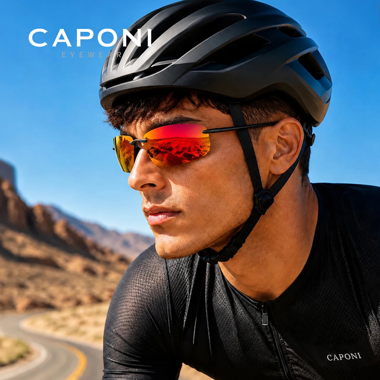 CAPONI Polarized Sunglasses For Men Original Design Outdoor Sport Running Driving Sun Glasses Photochromic Black Shades BS36502