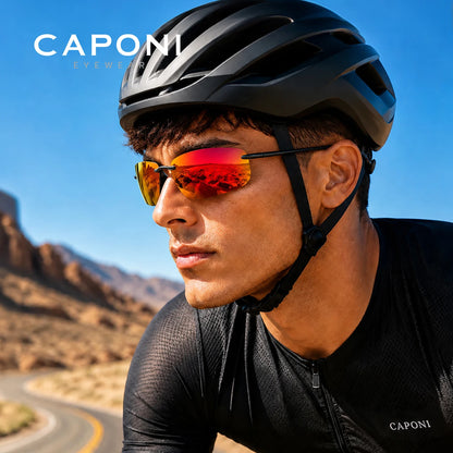 CAPONI Polarized Sunglasses For Men Original Design Outdoor Sport Running Driving Sun Glasses Photochromic Black Shades BS36502