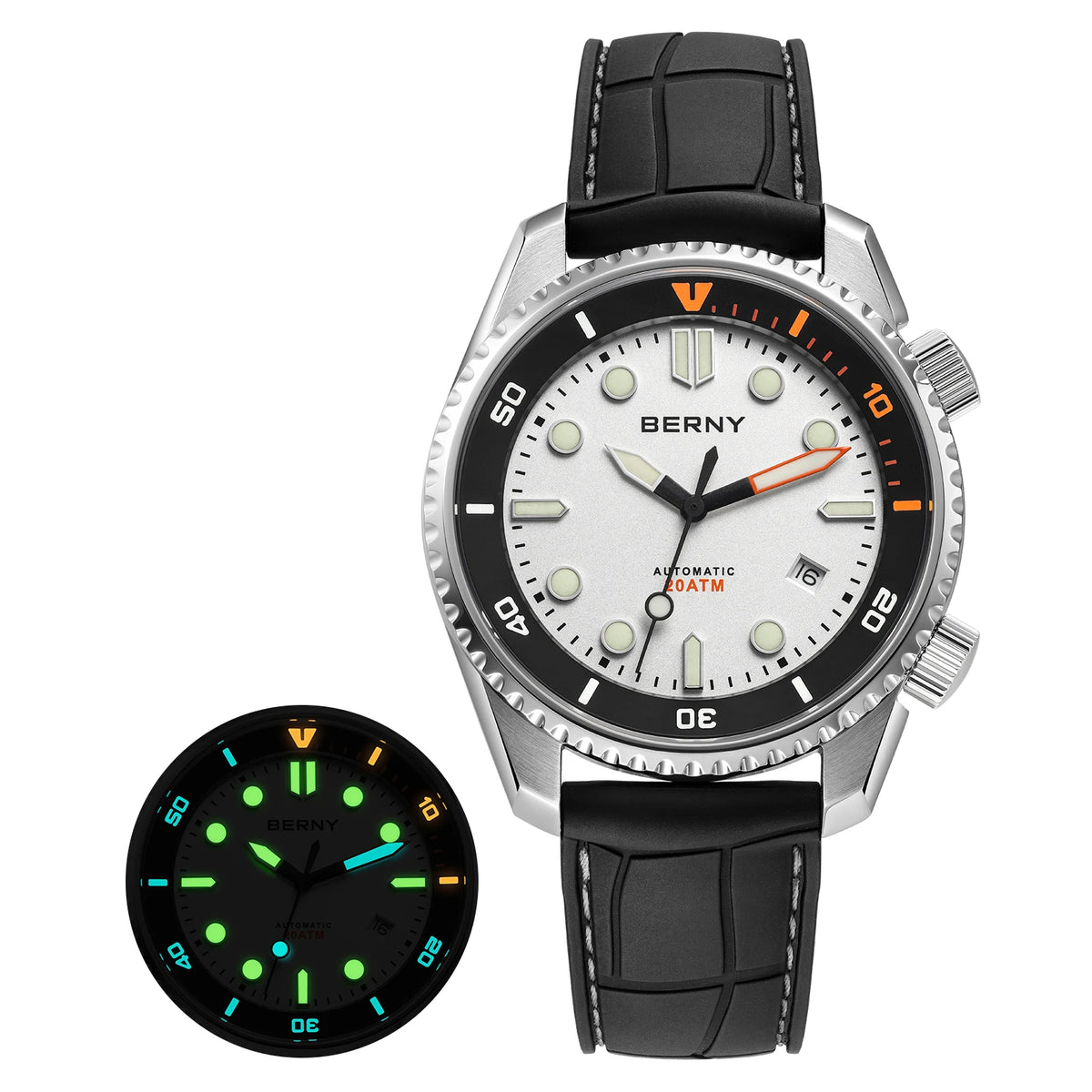 BERNY 20ATM Automatic Men's Watch Diver Sports Diving Watches Luxury Sapphire 316L Stainless Steel Mechanical Waterproof Watches