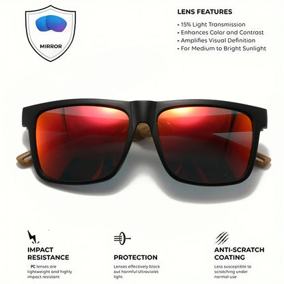 New Fashion Square Sunglasses Wood Grain Spring Hinge UV400 Unisex for Driving Hiking Travel 2026