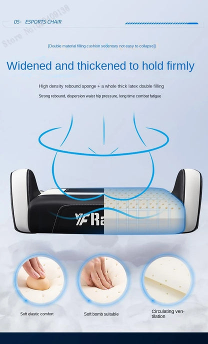 Ergonomic Gaming Chair with Latex Seat Cushion, Adjustable Backrest, Dual Headrest, 4D Pneumatic Lift, Office Computer Chair