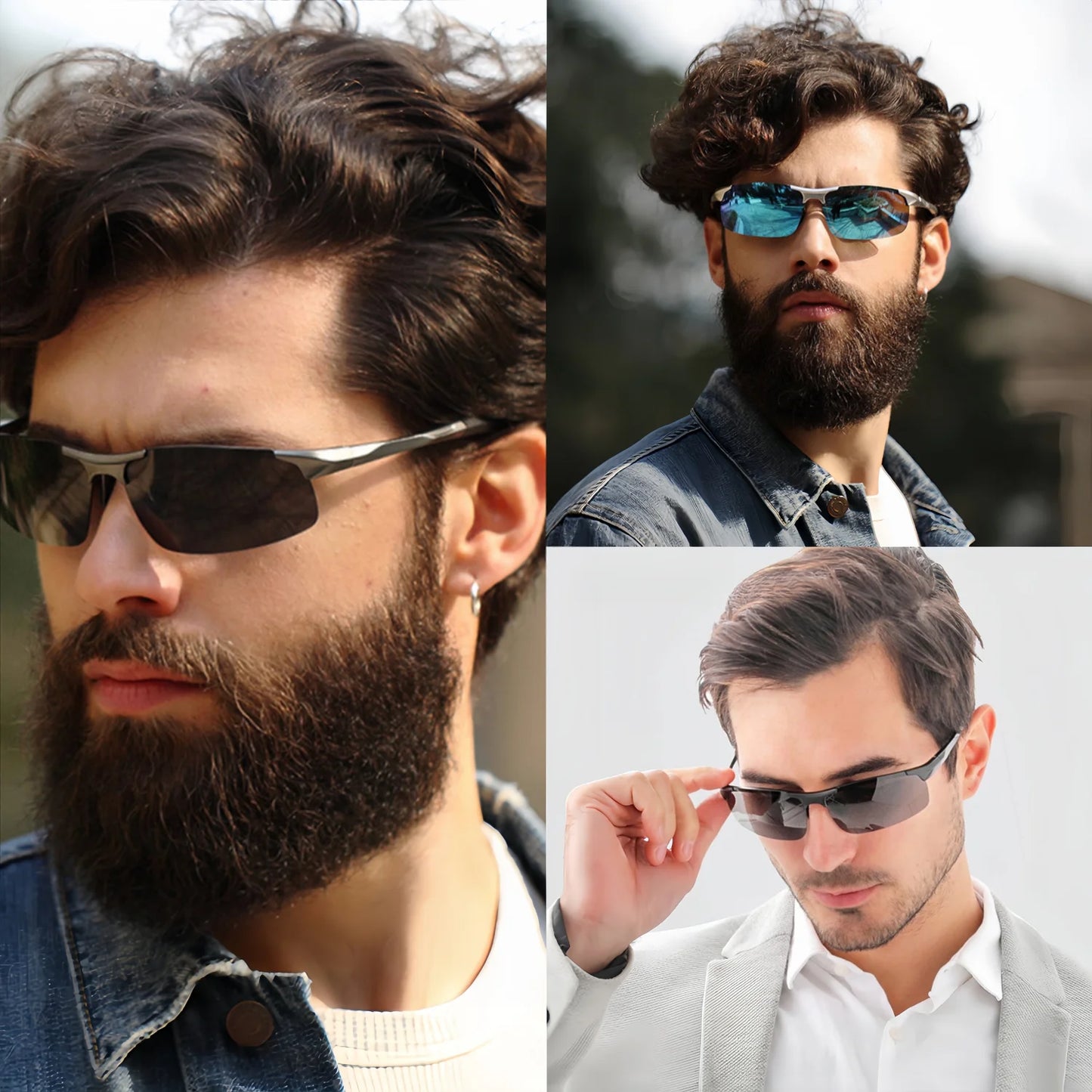 Classic Retro Semi-Rimless Square Polarized Sunglasses - Lightweight PC Frame & Spring Hinges, UV400 Unisex for Driving, Fishing