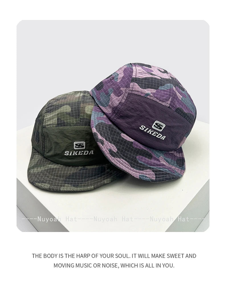 Unisex CAMO greitai džiūstančios beisbolo kepurės su siuvinėtomis raidėmis, apsaugančios nuo saulės, spalvų blokų dizaino, kvėpuojančios, asmeninės, su snapeliu, universalios