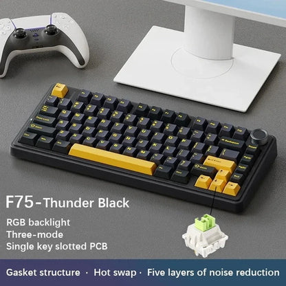 F75 Mechanische Tastatur FREEWOLF * AULA F75 Bluetooth-Tastatur mit drei Verbindungsmodi, speziell für Gaming und Büro entwickelt
