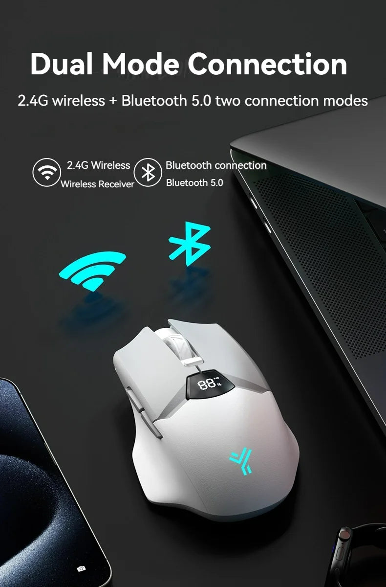 Ratón inalámbrico Bluetooth 2.4G con pantalla de visualización, batería de gran capacidad de 600mAh y botones de tono luminoso para gaming y oficina