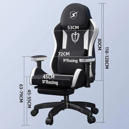 Ergonomic Gaming Chair with Latex Seat Cushion, Adjustable Backrest, Dual Headrest, 4D Pneumatic Lift, Office Computer Chair