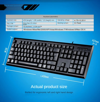Q9 Einzelne Tastatur USB, quadratischer Anschluss, für Büro und Zuhause, PS2-Rundanschluss, kabelgebunden, für Desktop-Computer