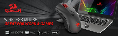 Redragon M652 Optical 2.4G Wireless Mouse with USB Receiver, Portable Gaming & Office Mice, 5 Adjustable DPI Levels