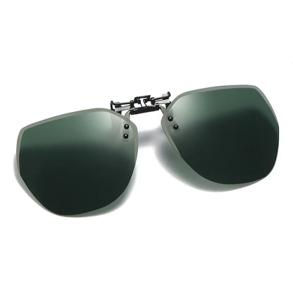 KLASSNUM Men Polarized Clip On Sunglasses Women Flip Up Sunglasses Square Cut Edge Lenses Driving Night Vision Fishing Goggle