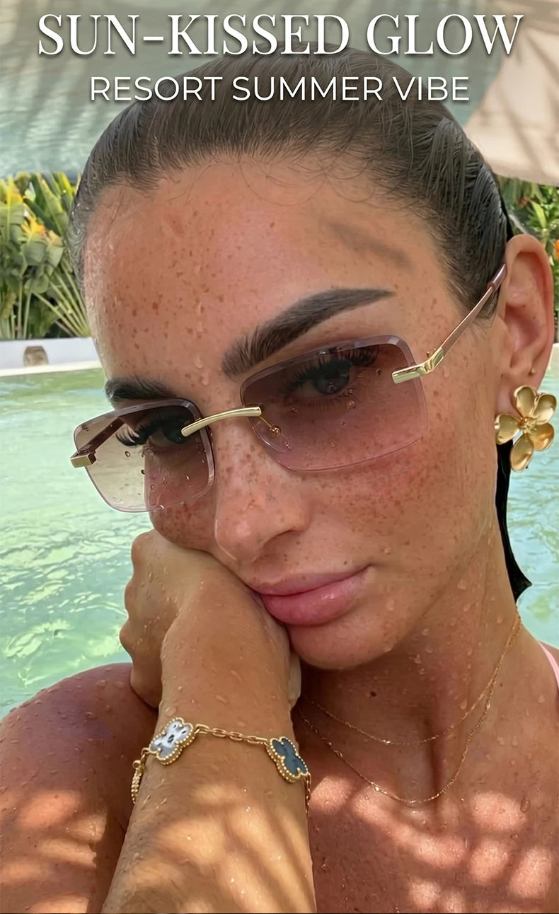 Rimless Rectangle Sunglasses Women 2026 Luxury Designer Fashion Retro Metal Sun Glasses Trendy Y2K Shades Small Frame Eyewear