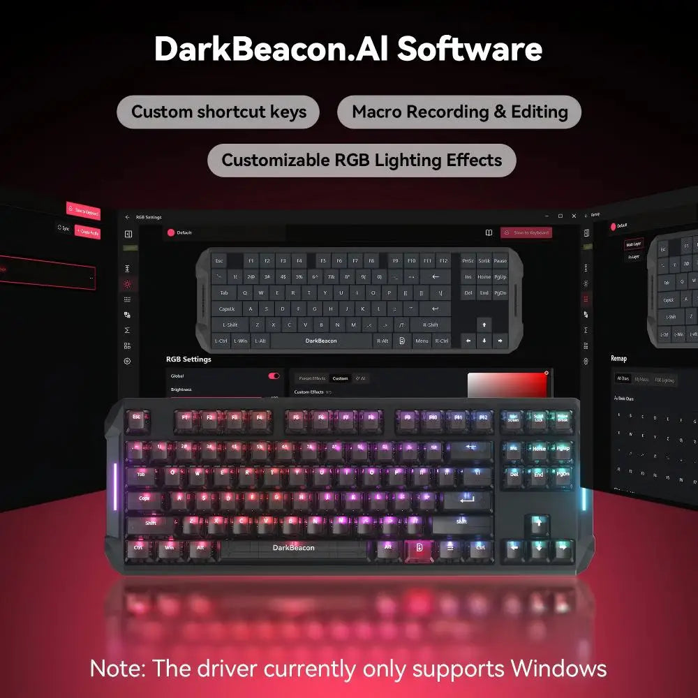 DarKBeacon RGB Teclado TKL Compacto de 87 Teclas USB com Fio, Hot-Swappable, Mecânico Silencioso, para Windows, Portátil, PC e Gaming