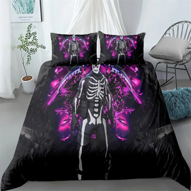 Fortnite Bedding Set 3pcs 3D Printed Bedroom Bed Linens Game Cartoon Decorative Bedding Duvet Cover Pillowcase Birthday Gift